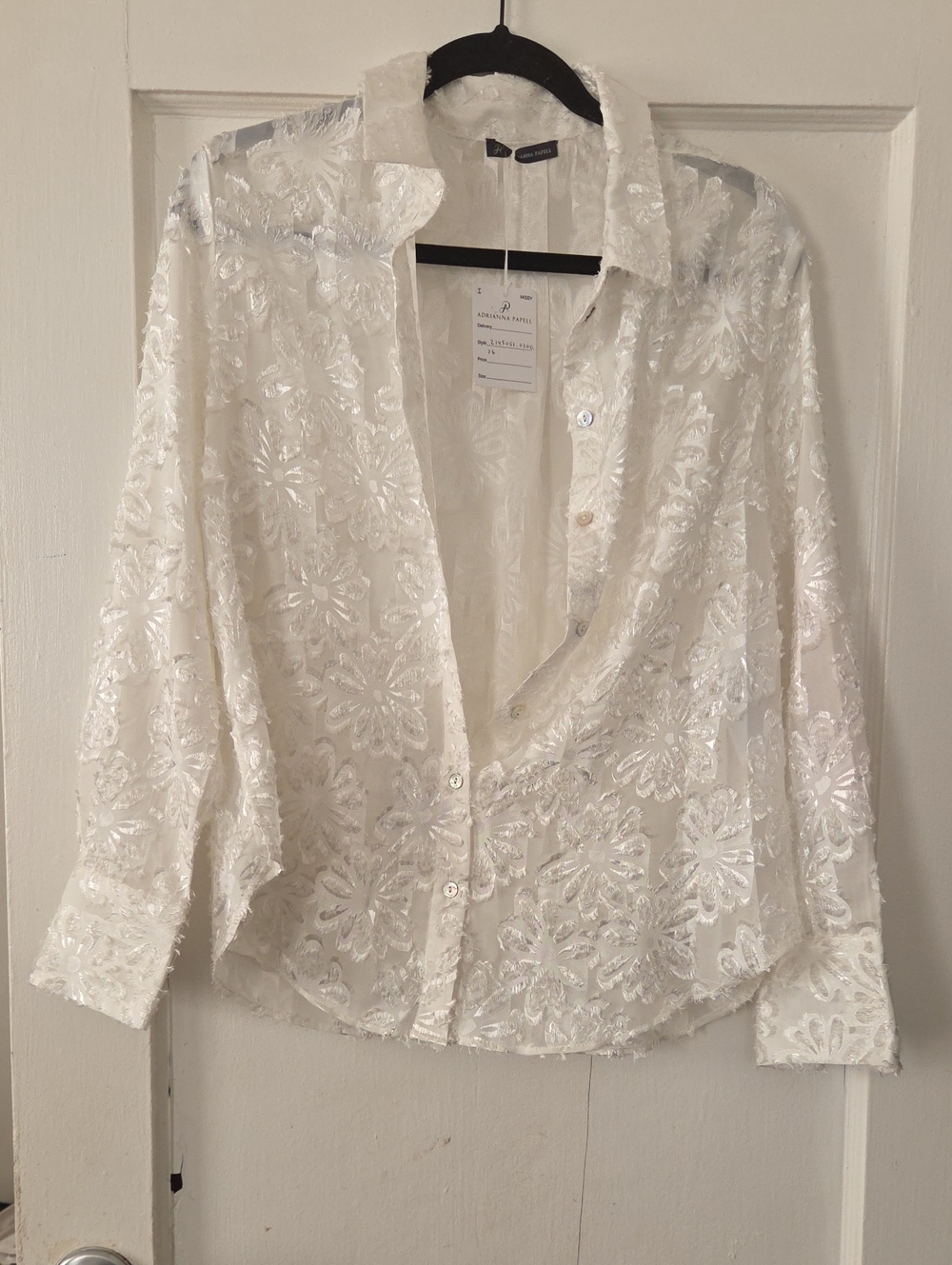 Adrianna Papell White Floral Lace Button-Up Blouse